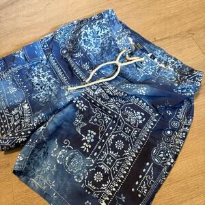 Polo Ralph Lauren XL Swim Trunks Bandana Print Blue Drawstring Mesh Lining